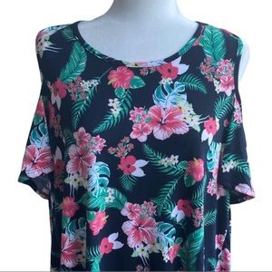 Black Floral Cold Shoulder Shirt Tunic Top